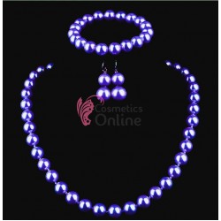 Colier cu cercei AS46EE Argintiu cu perle Albastru Indigo + o bratara